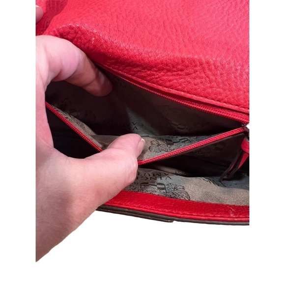 Vince Camuto Red Leather Silver Studded Embellished Clutch Evening Bag - Picture 10 of 12